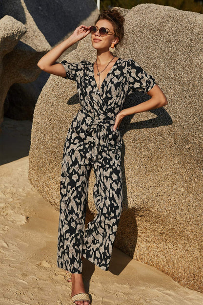 creamtopmall Printed Tie Jumpsuit