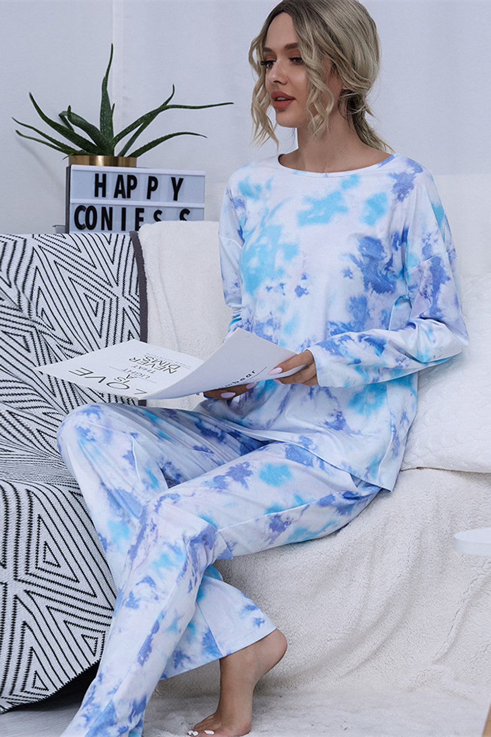 creamtopmall Tie-dye Round Neck Pajamas