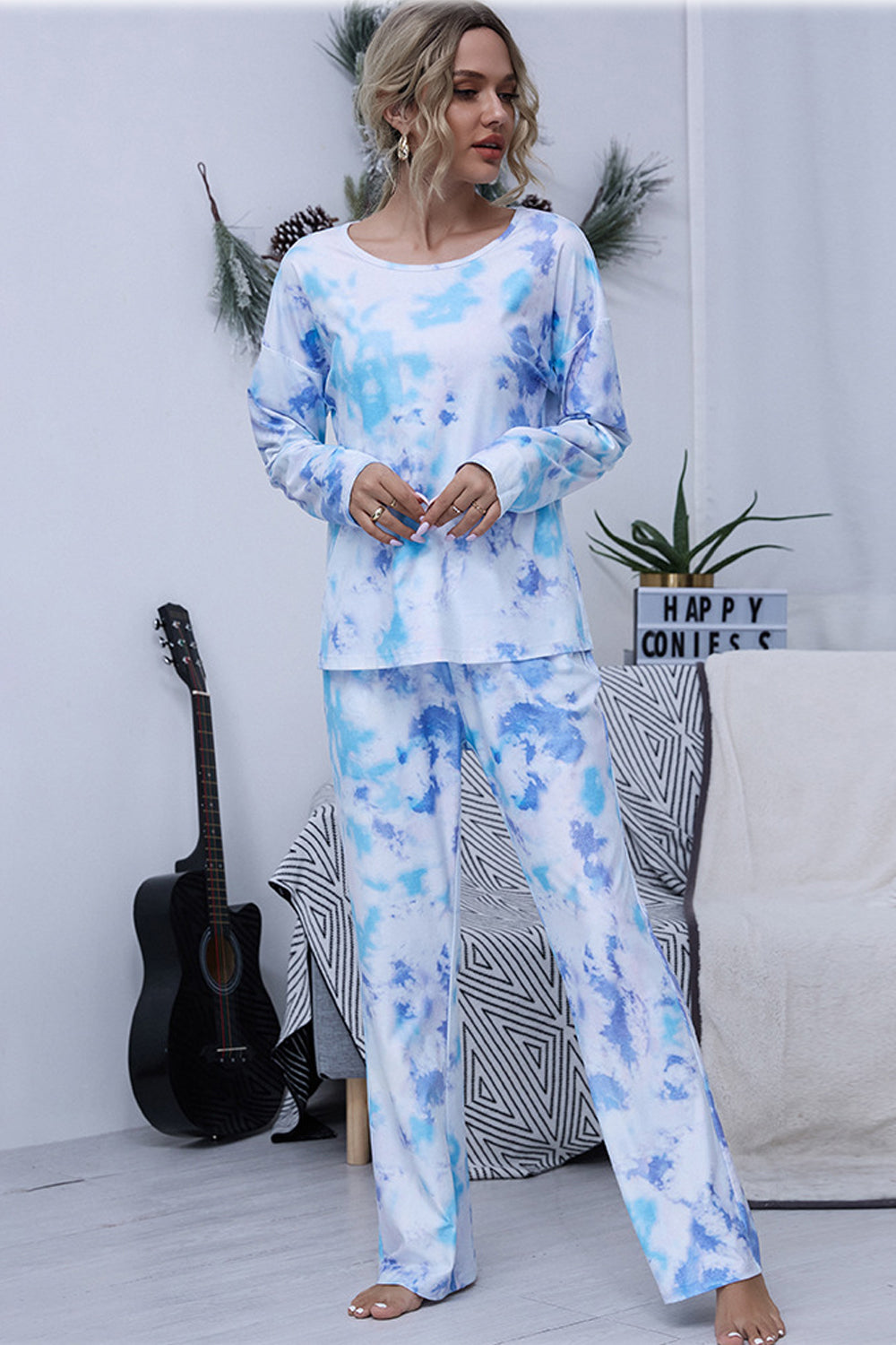 creamtopmall Tie-dye Round Neck Pajamas