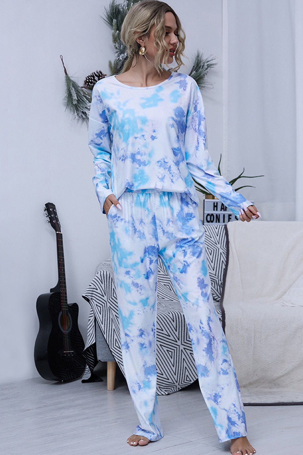 creamtopmall Tie-dye Round Neck Pajamas