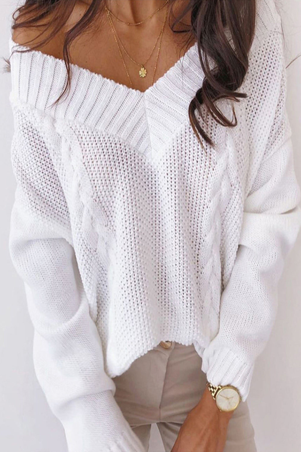 Creamtopmall Deep-V Neck Twist Sweater