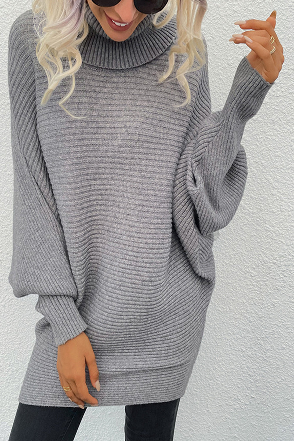 Creamtopmall Solid Color Two-Lapel Bat Sleeve Sweater