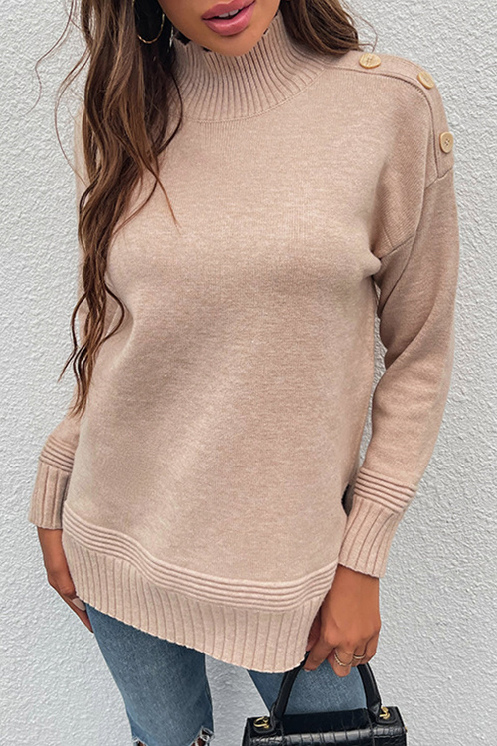 Creamtopmall Stand Collar Slit Knit Sweater