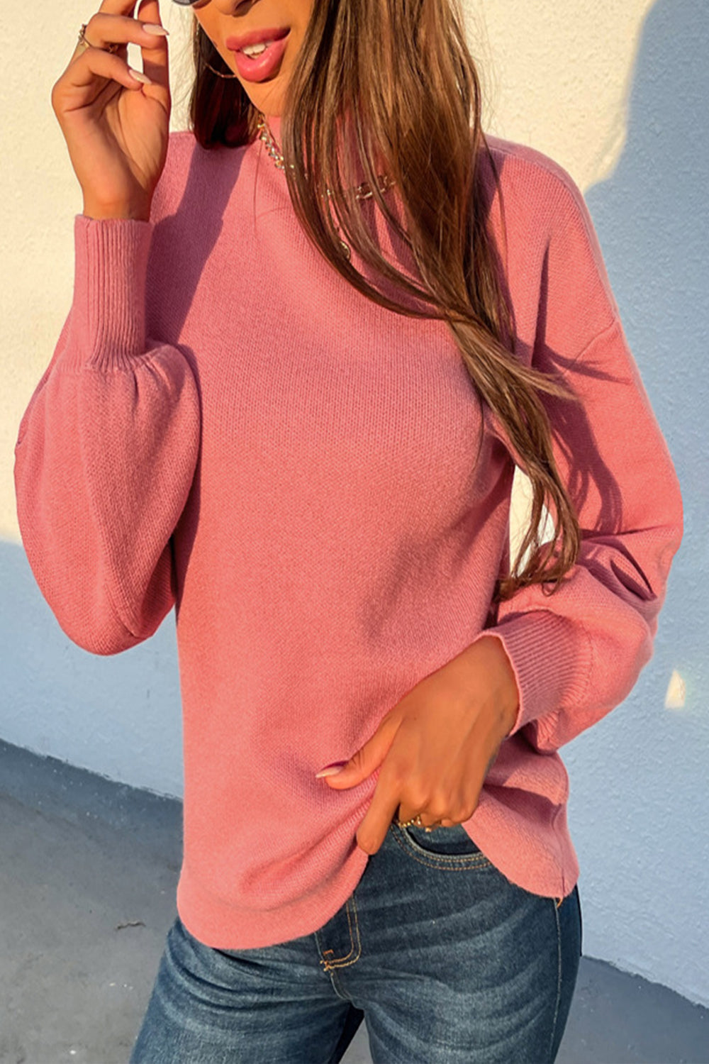 Creamtopmall Turtleneck Lantern Sleeve Sweater