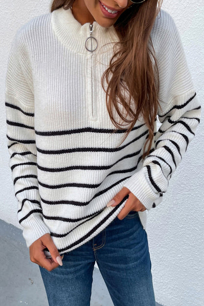 Creamtopmall Striped Zipper Contrast Sweater