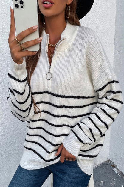 Creamtopmall Striped Zipper Contrast Sweater