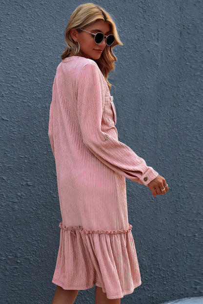 Creamtopmall Solid Color Long-Sleeved Cardigan Dress