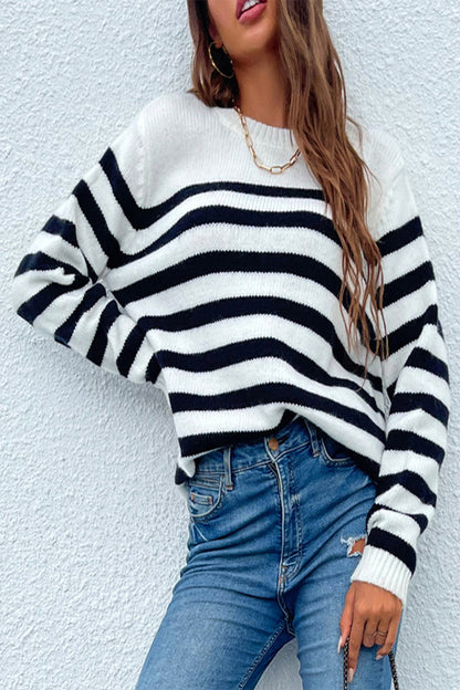 Creamtopmall Contrast Striped Pullover