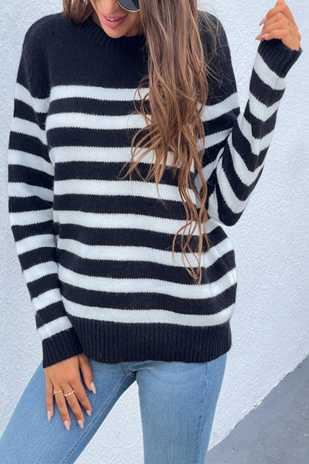 Creamtopmall Contrast Striped Pullover