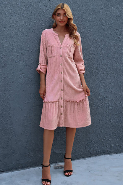 Creamtopmall Solid Color Long-Sleeved Cardigan Dress