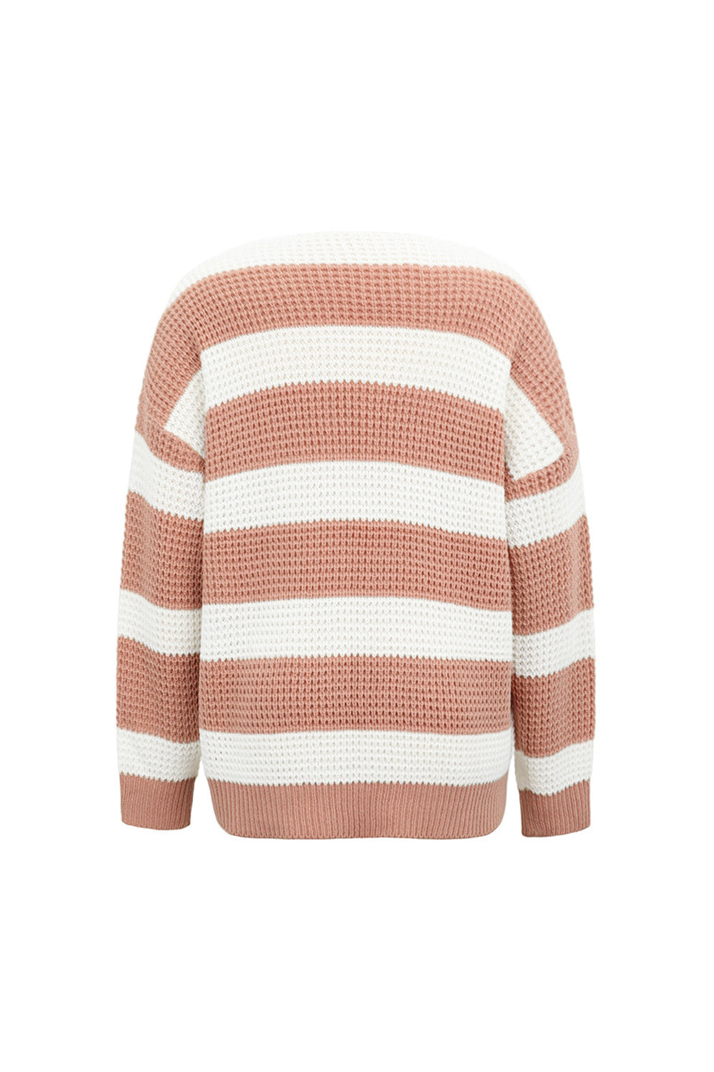 Creamtopmall V-Neck Striped Waffle Sweater