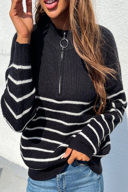 Creamtopmall Striped Zipper Contrast Sweater