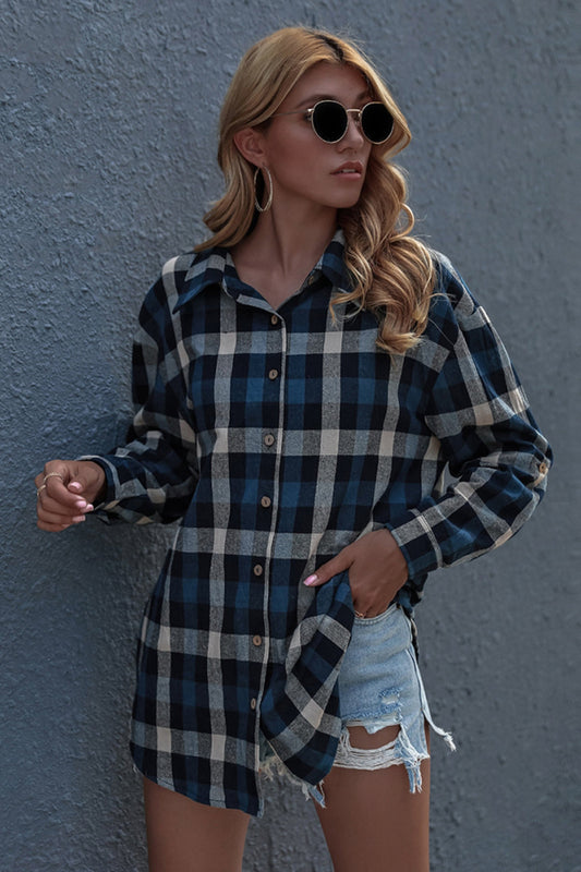 Creamtopmall Long Sleeve Plaid Cardigan Shirt