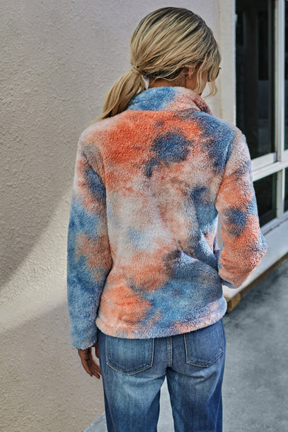 Creamtopmall Stand Collar Tie Dyed Plush Sweater