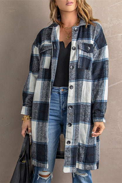 Creamtopmall Lapel Knit Long casual Tweed Plaid Jacket