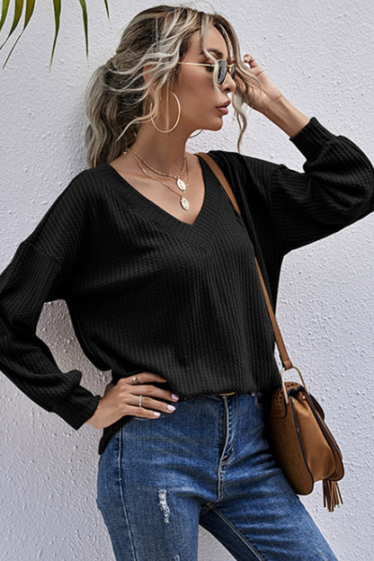 Creamtopmall V-neck Loose Long-sleeved Knitted Top