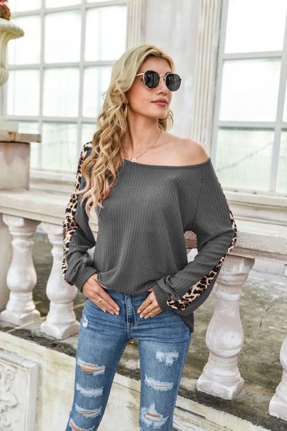 Creamtopmall Leopard Print Patchwork Long Sleeve Top