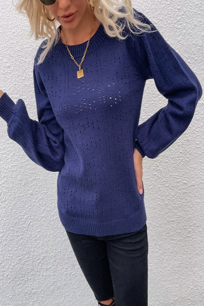 Creamtopmall Solid Color Lantern Sleeve Hollow Sweater