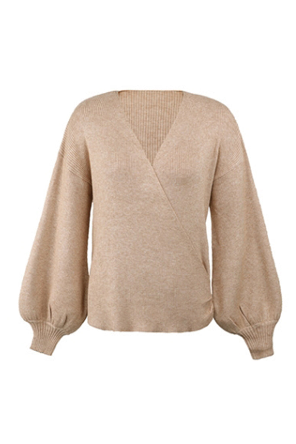 Creamtopmall Solid Color Cross Lantern Sleeve Knitted Sweater