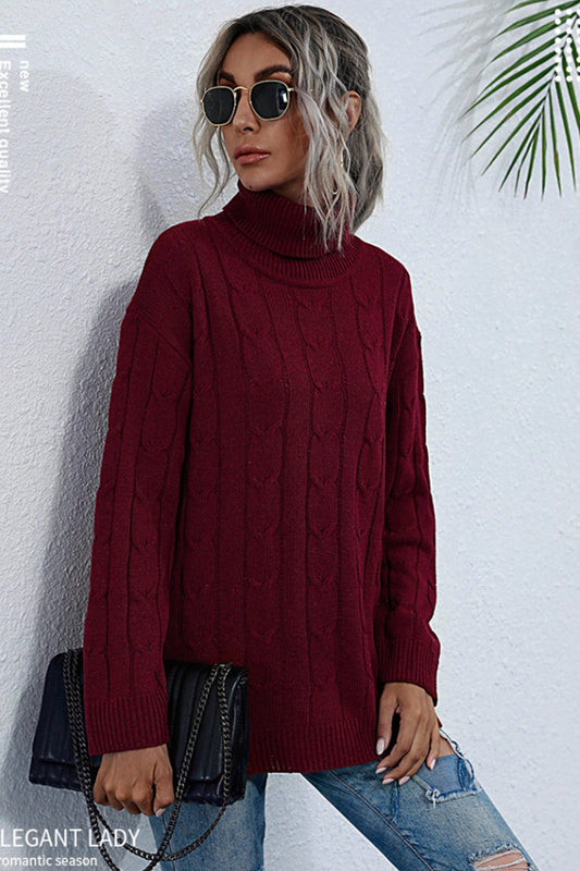 Creamtopmall Solid Color Turtleneck Knitted Sweater