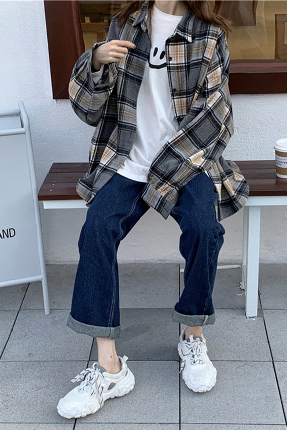 Creamtopmall Flannel Tweed Plaid Shirt Coat