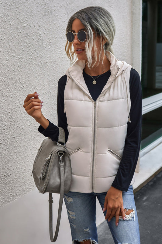 Creamtopmall Zip Pocket Hooded Vest