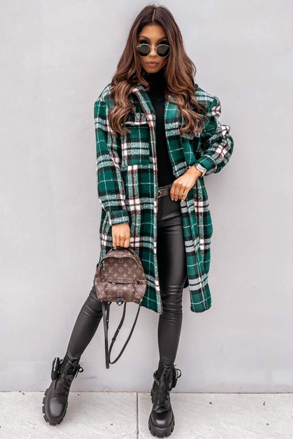 Creamtopmall Plaid Print Woolen Coat