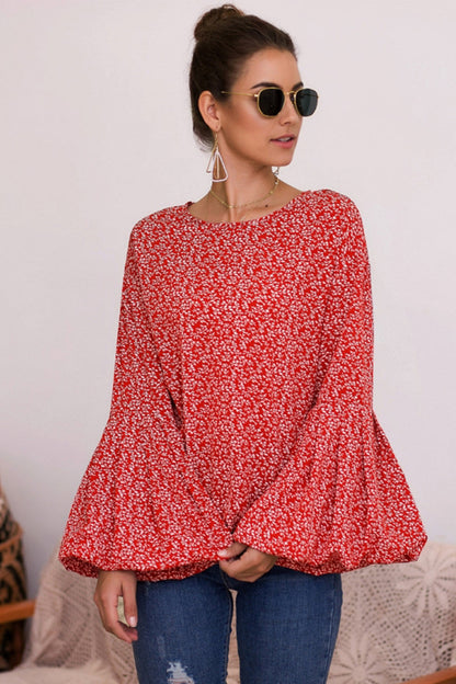 Creamtopmall Bubble Sleeve Floral Print Top