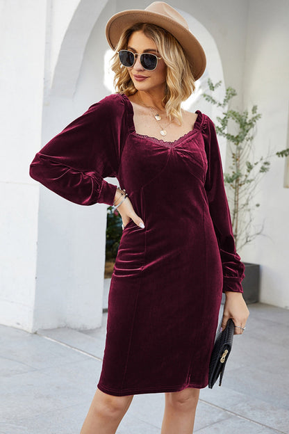 Creamtopmall Slim Long-Sleeved Velour Sheath Dress