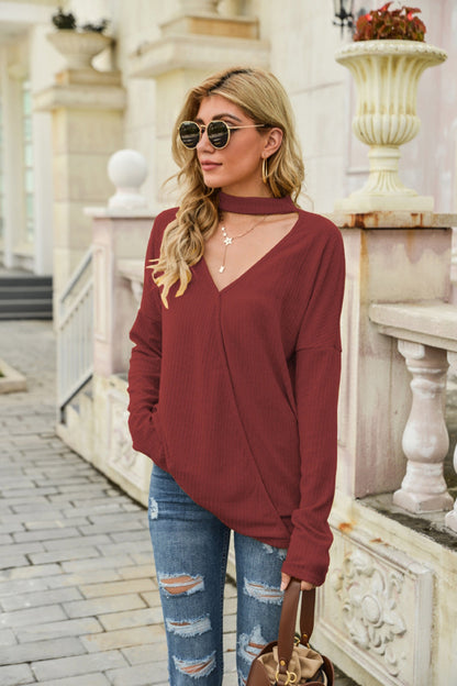 Creamtopmall Street Deep V-neck Solid Color Sweater