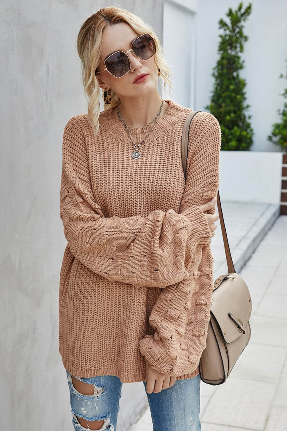 Creamtopmall Large Size Loose Long-Sleeved Knitted Pullover