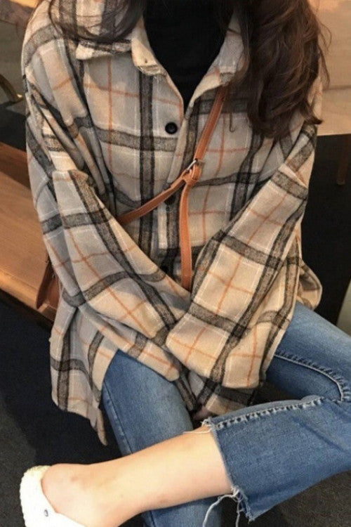 Creamtopmall Chic Flannel Frosted Plaid Shirt