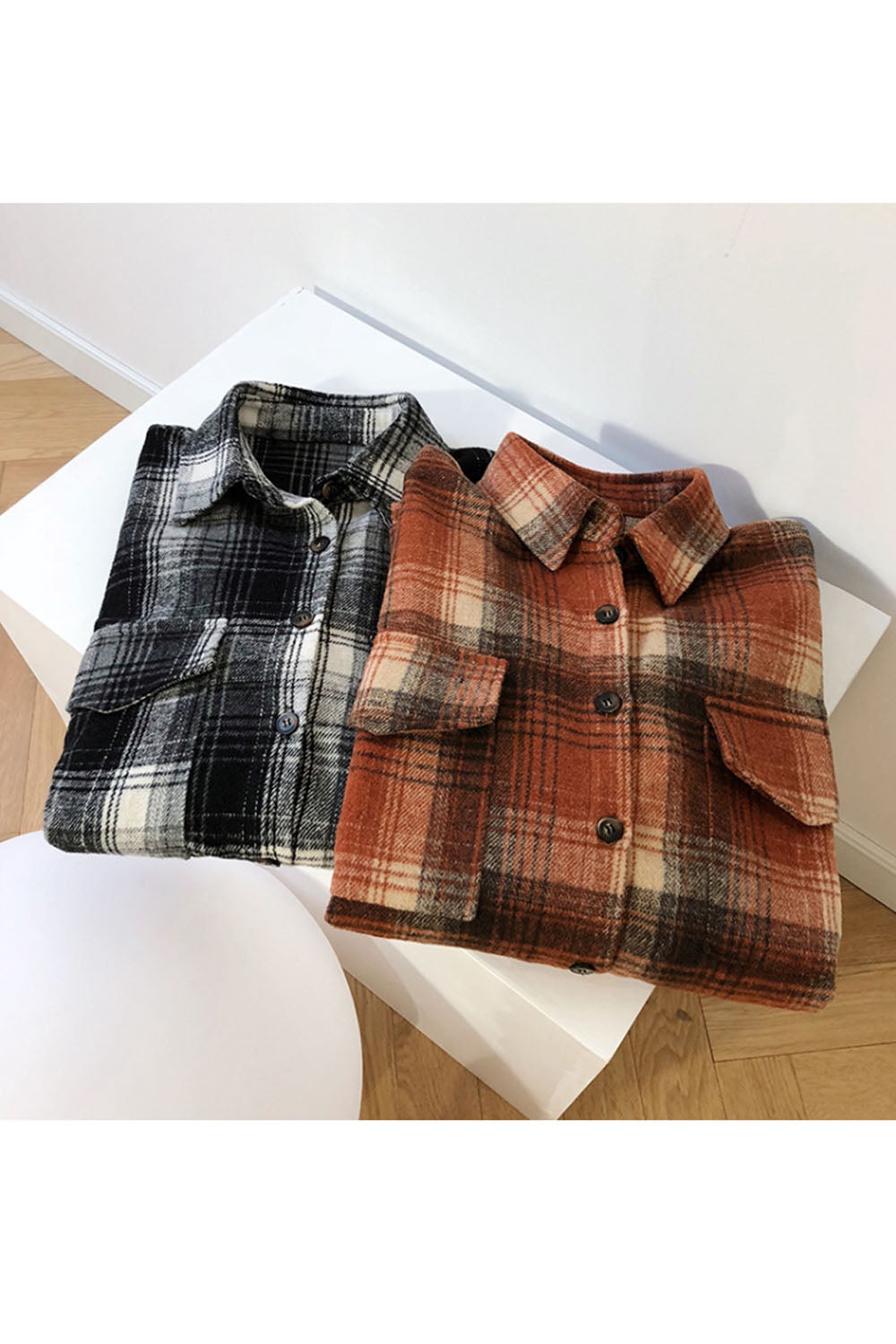 Creamtopmall Brushed Plaid Pocket Shirt