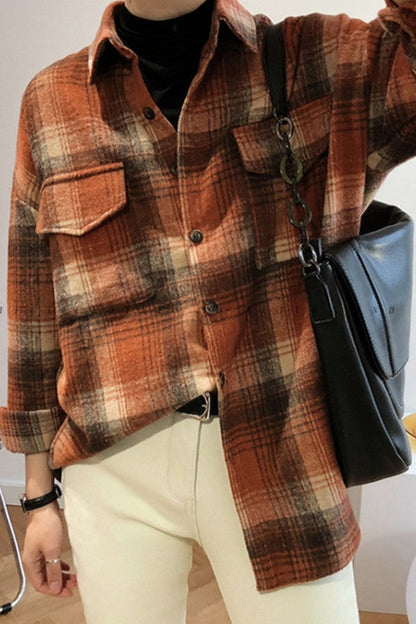 Creamtopmall Brushed Plaid Pocket Shirt