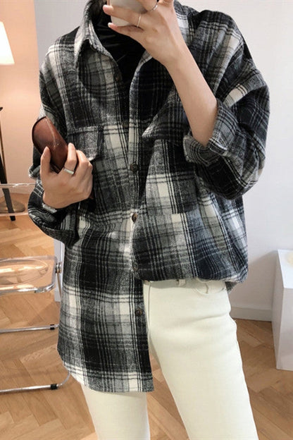 Creamtopmall Brushed Plaid Pocket Shirt