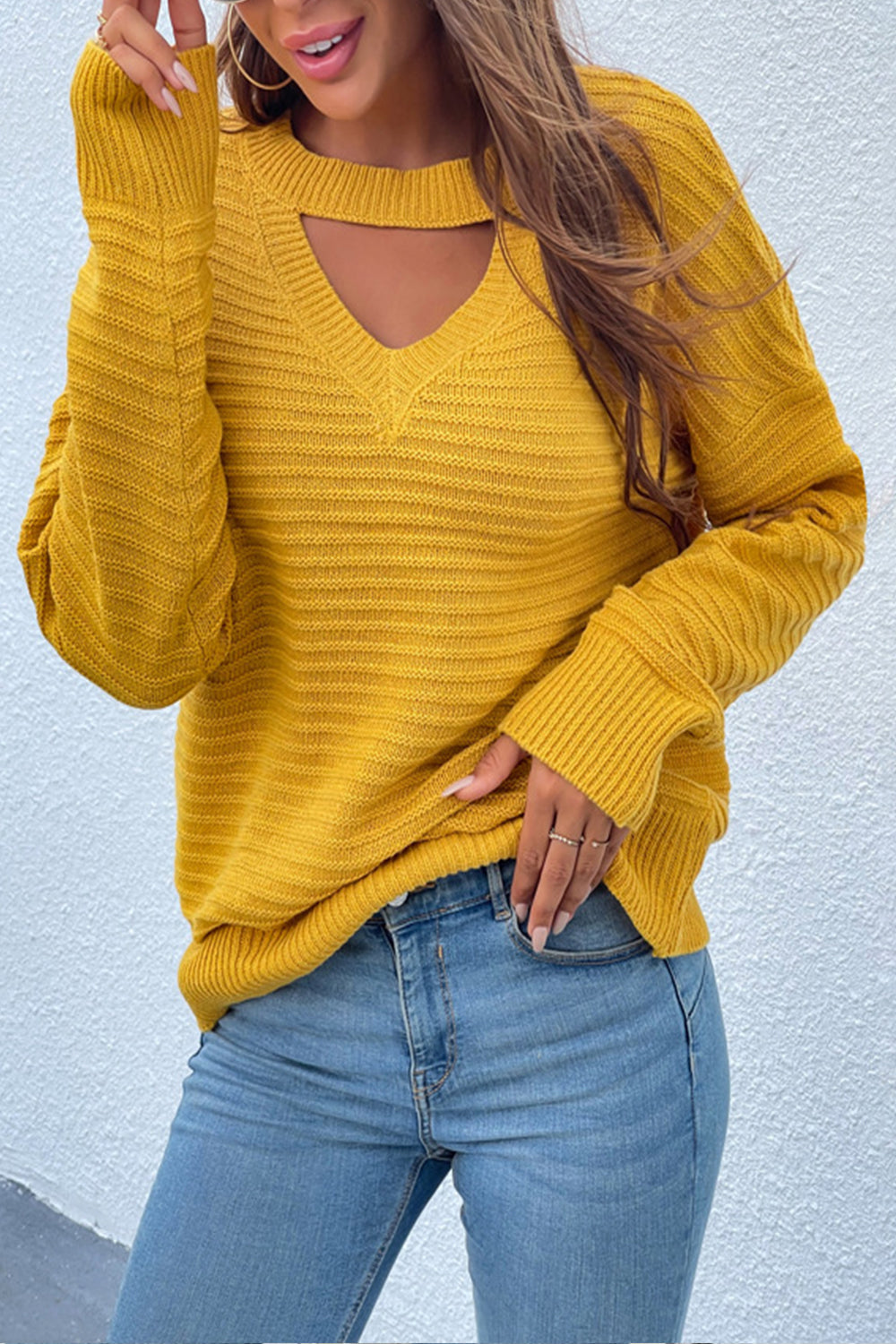 Creamtopmall Solid Color Hollow Sweater