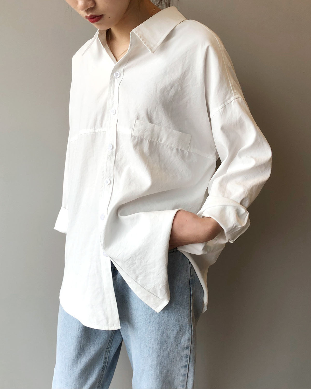 Creamtopmall Cotton-look suede silhouette long-sleeved retro shirt