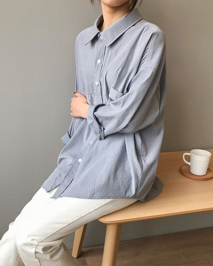 Creamtopmall Cotton-look suede silhouette long-sleeved retro shirt