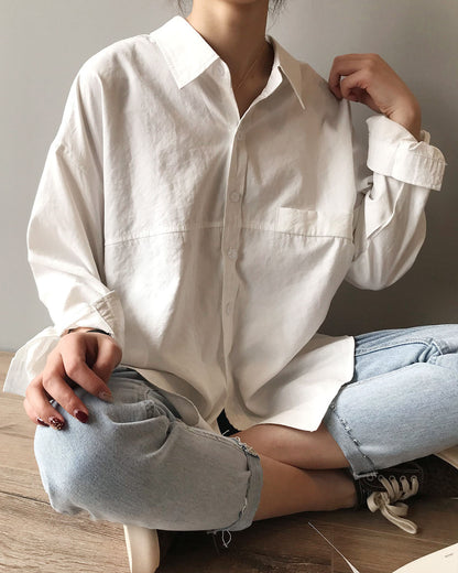 Creamtopmall Cotton-look suede silhouette long-sleeved retro shirt