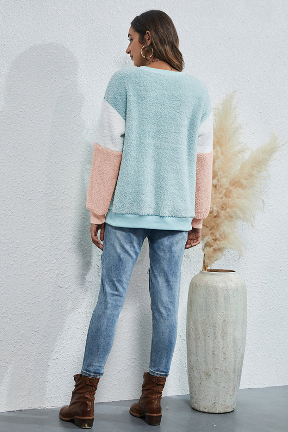 Creamtopmall Round Neck Three-Color Patchwork Sweater