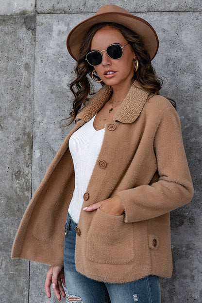 Creamtopmall Lapel Solid Color Buttons Thicken Coat