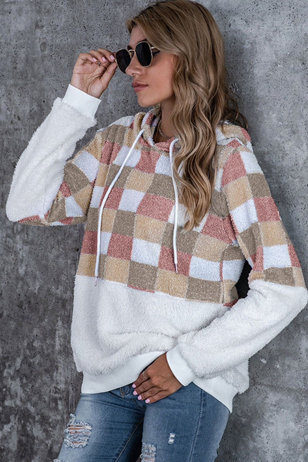 Creamtopmall Large Plaid Loose Hooded Sweater