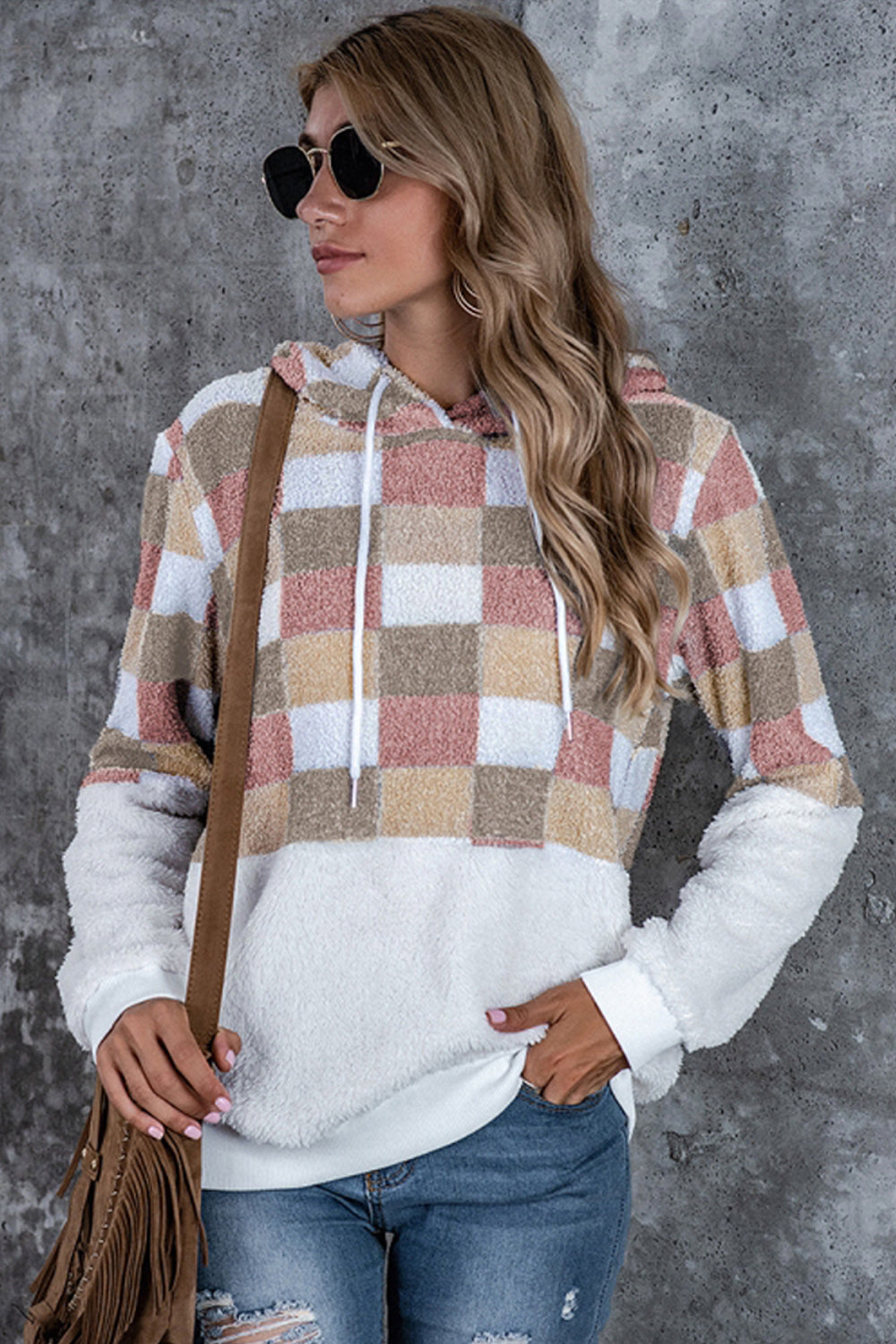 Creamtopmall Large Plaid Loose Hooded Sweater