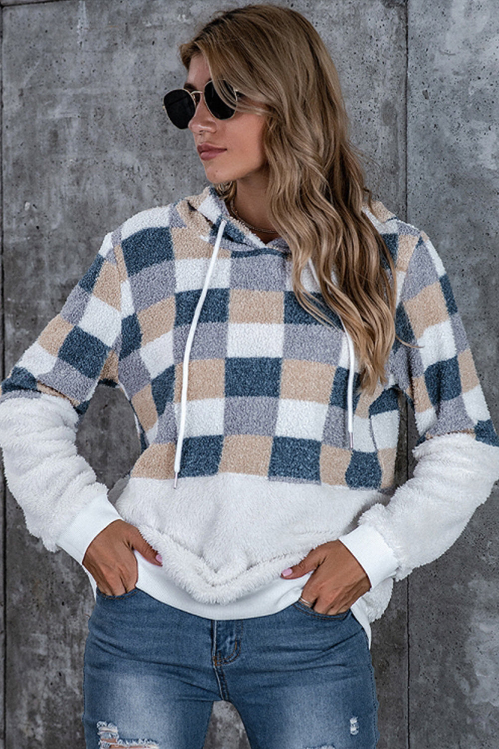 Creamtopmall Large Plaid Loose Hooded Sweater