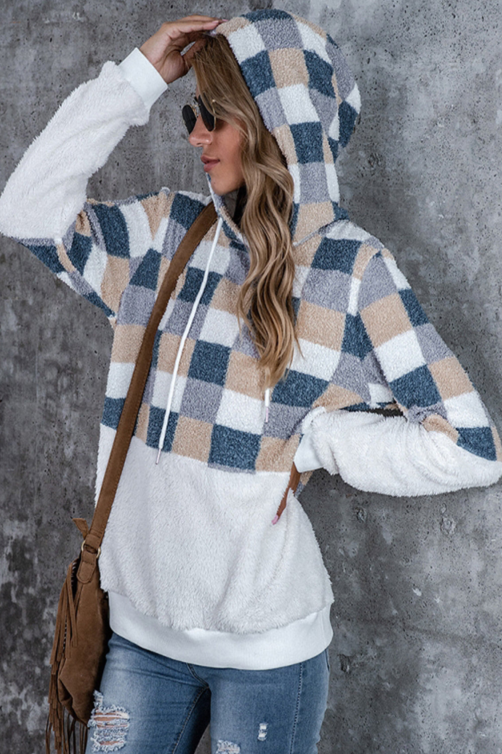 Creamtopmall Large Plaid Loose Hooded Sweater