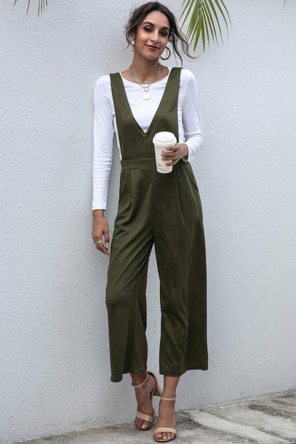 creamtopmall V-Neck Solid Color High Waist Jumpsuit