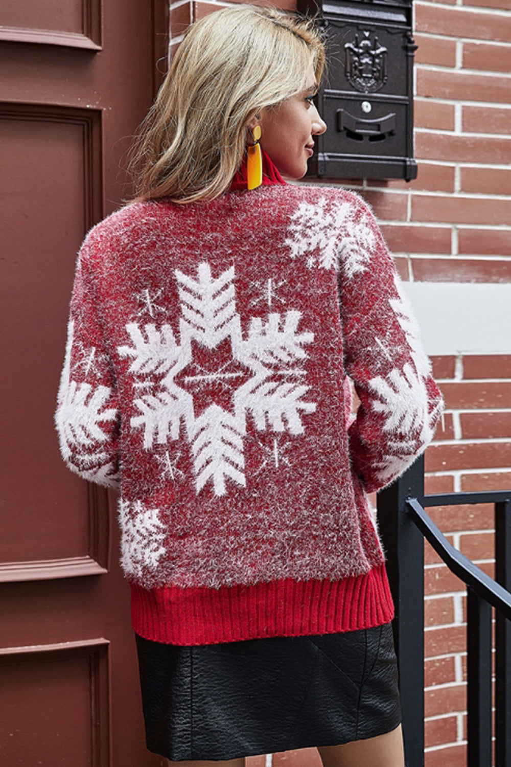 Creamtopmall Christmas Snowflake Printed Long Sleeve Sweater