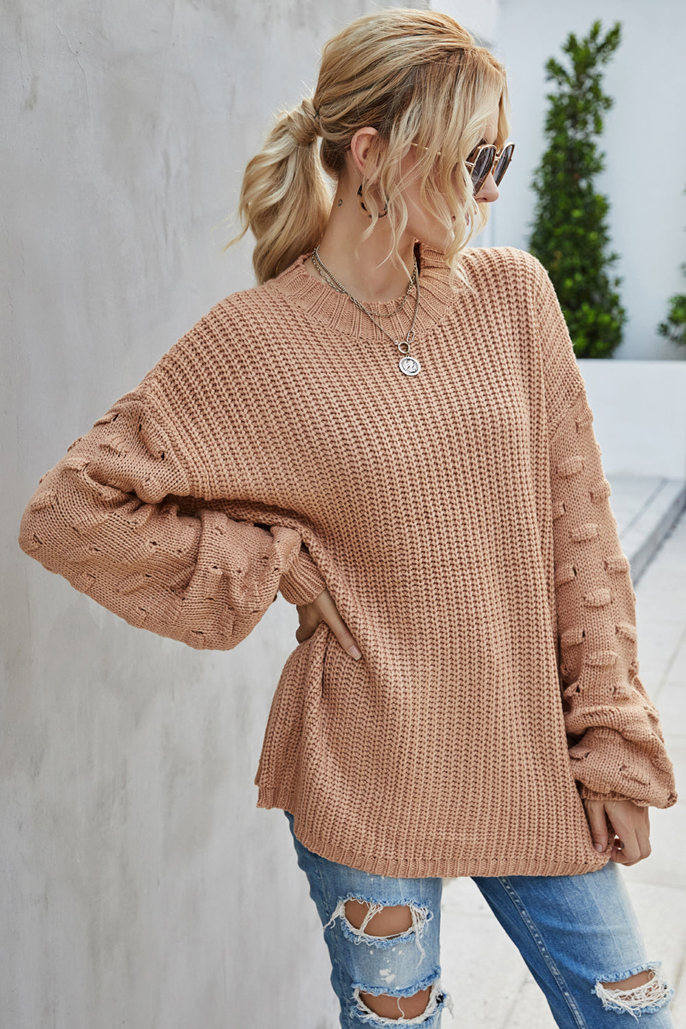 Creamtopmall Large Size Loose Long-Sleeved Knitted Pullover