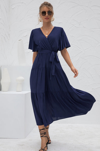 Creamtopmall V-Neck Patchwork Long Dress