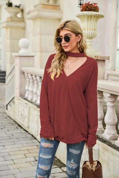 Creamtopmall Street Deep V-neck Solid Color Sweater